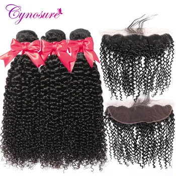 

Cynosure 13X4 Lace Frontal Closure with Bundles Brazilian Kinky Curly Weave Remy Human Hair 3 Bundles with Frontal Closure