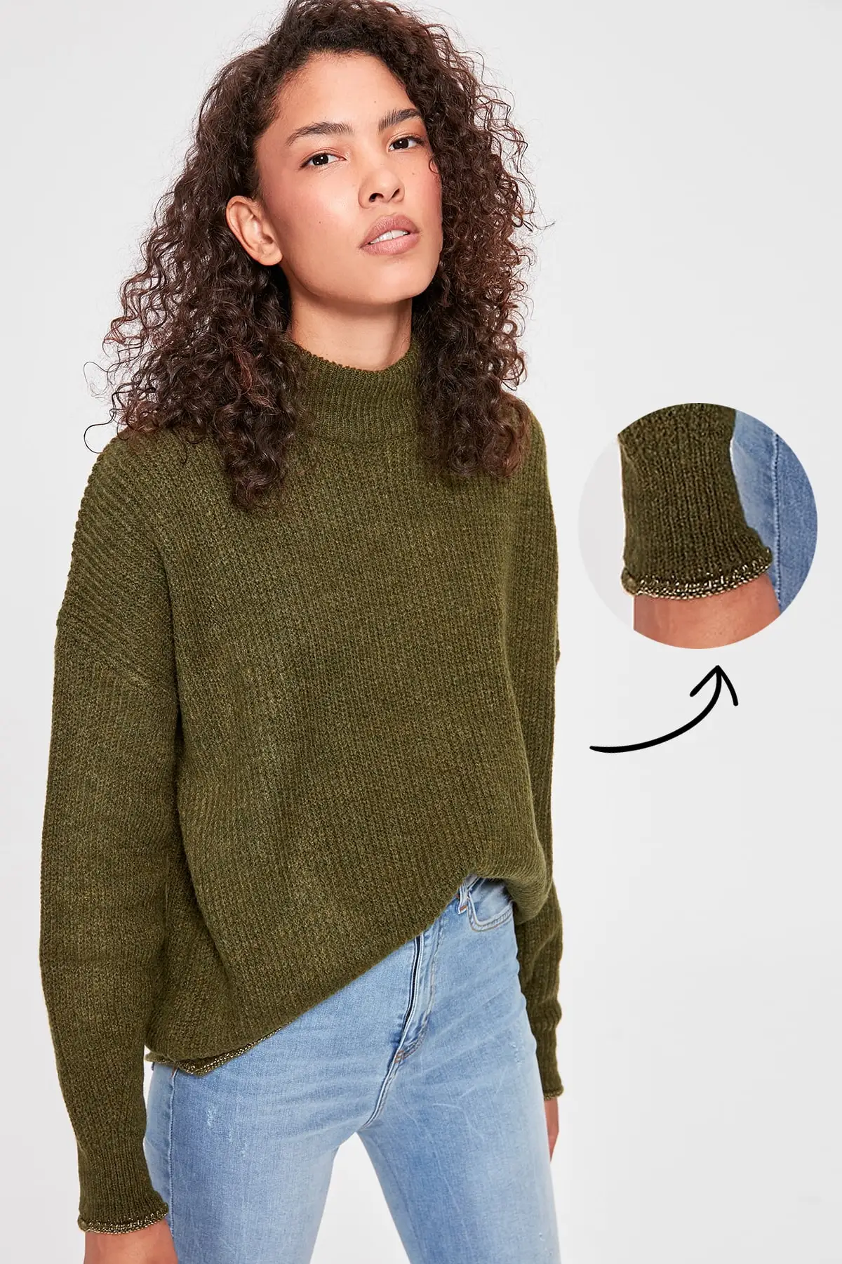 

Trendyol Khaki Sim Detailed Knitwear Sweater TWOAW20KZ0144