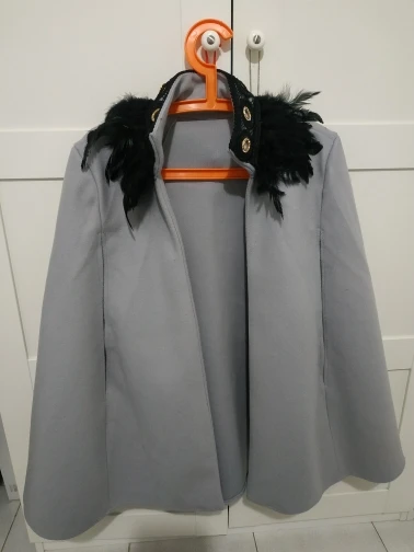Contrast Feather Tweed Cape Coat Top 