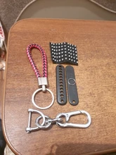 LLavero de cuero antipérdida para coche, soporte para llavero con número de teléfono, tarjeta, cuerda de cuero trenzado, accesorios para coche