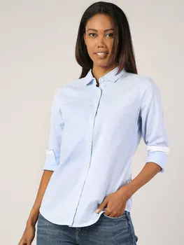 

Colins Woman Regular Fit Blue Long Sleeve Shirtfemale fashion shirt women,CL1036271