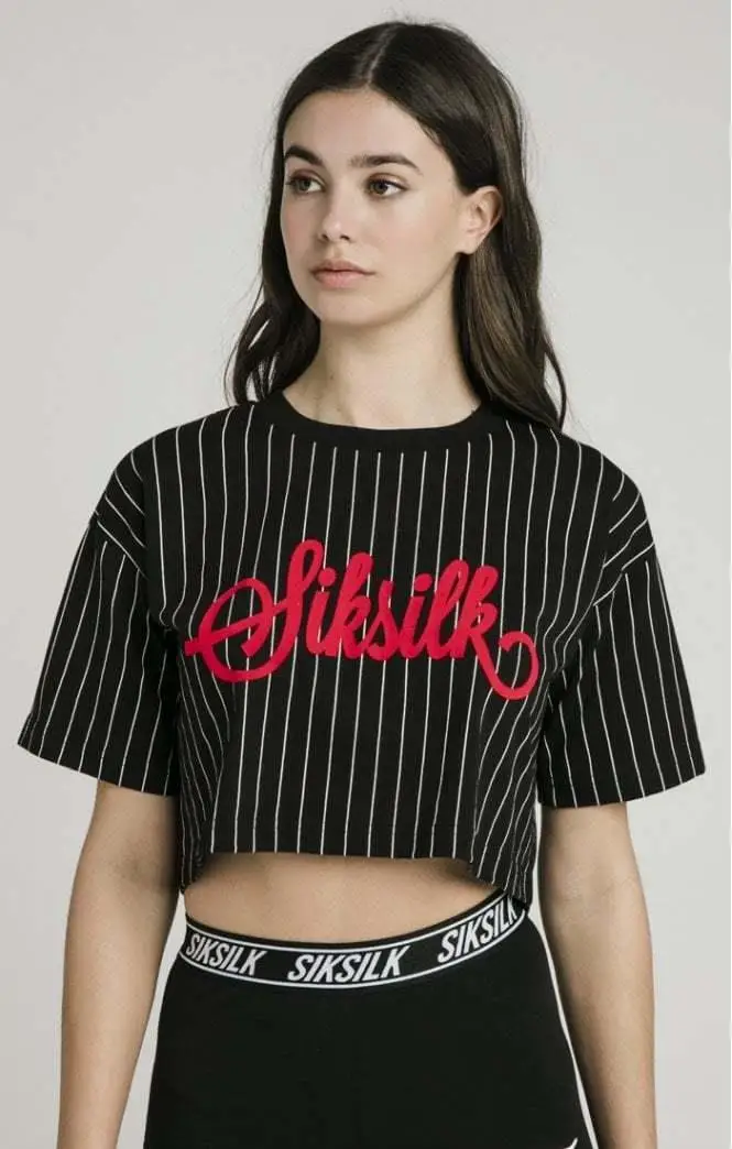 

SikSilk Oversized Baseball Crop Tee – Black Woman T-Shirt