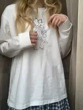 Tops Cute Tees Tshirt Harajuku Oversized Batwing Long-Sleeve Street-Girls Gothic Punk