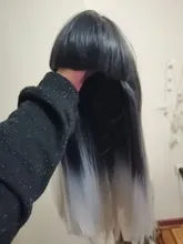 Peluca de pelo sintético para mujer, cabellera artificial de 26 pulgadas, largo, liso, negro, gris, con flequillo, Color gris, resistente al calor