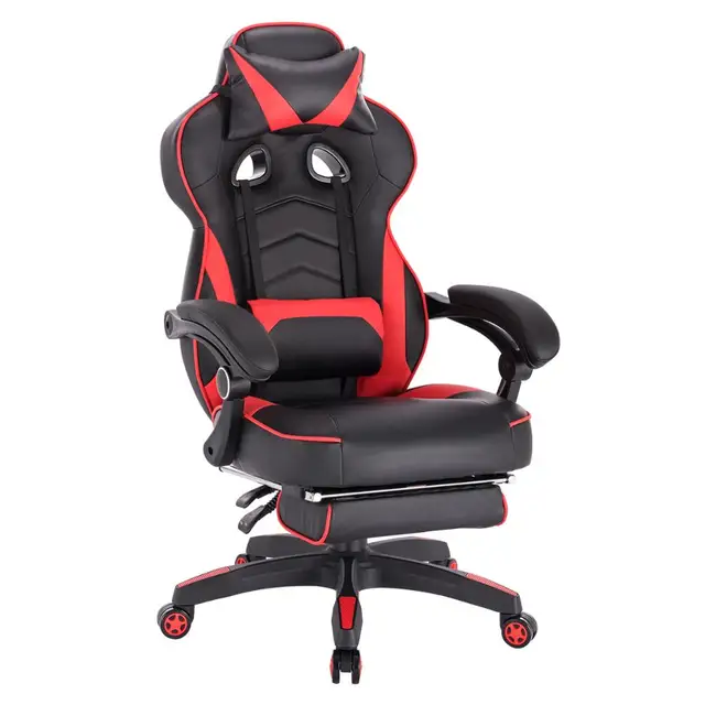 WOLTU Gaming Chair Racing Chair Office Chair Computer Chair Desk Chair Sports Seat with Headrest Lumbar Cushion with Footrest red leather