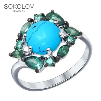 

Ring. sterling silver with turquoise (synthetic) and green cubic zirconia fashion jewelry 925 women's male