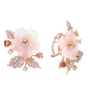 

Silver earrings with quartz, cubic zirconia and sunlight enamel sample 925