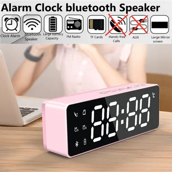 

Alarm Clock Wireless Bluetooth Speaker,USB Charger,TF Card Play, Large Mirror LED Dimmable Display Function Hotel,Home,Office
