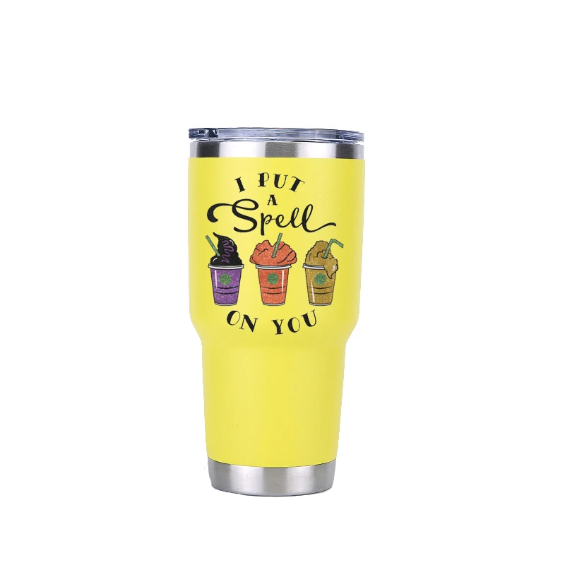 30oz yellow Хэллоуин hous Pocus 30 oz тумблер путешествия автомобиль пивная кружка с двойными стенками Изолированная вакуумная фляжка из нержавеющей стали Термос кофейные кружки - Цвет: 30oz yellow