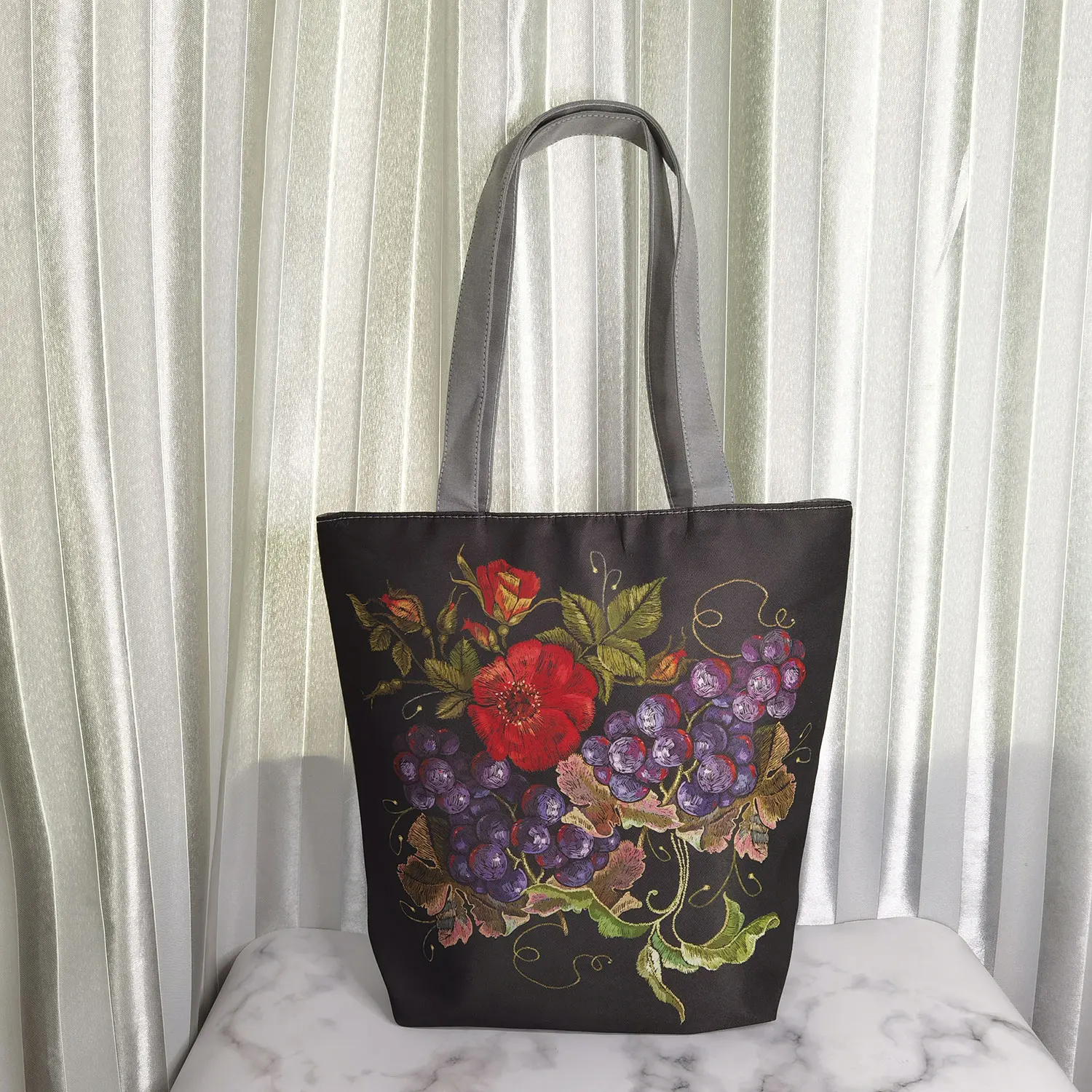 Retro Embroidery Flower Bird Printed Handbags Portable All-match Shoulder Bag Vintage Tote Bag Aesthetic Large Shopper For Wife