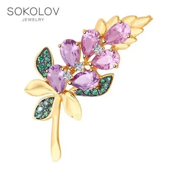 

Brooch SOKOLOV gold with a mix of stones fashion jewelry 585 women's male