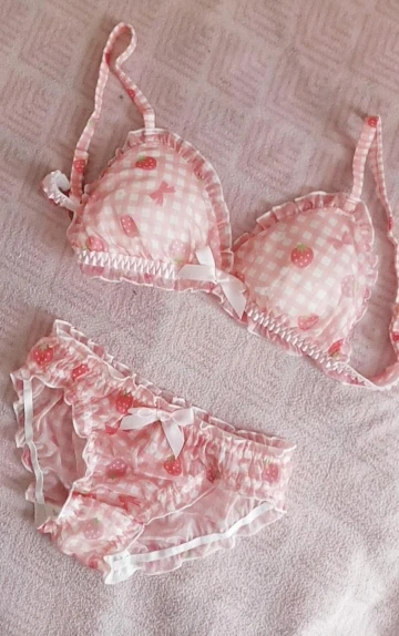 Lolita Women's Cute Strawberry Print Bra & Panties Lingerie Set Japanese Girl Bras Briefs Underwear Set Women Bra and Panty Set|Bra & Brief Sets|   - AliExpress