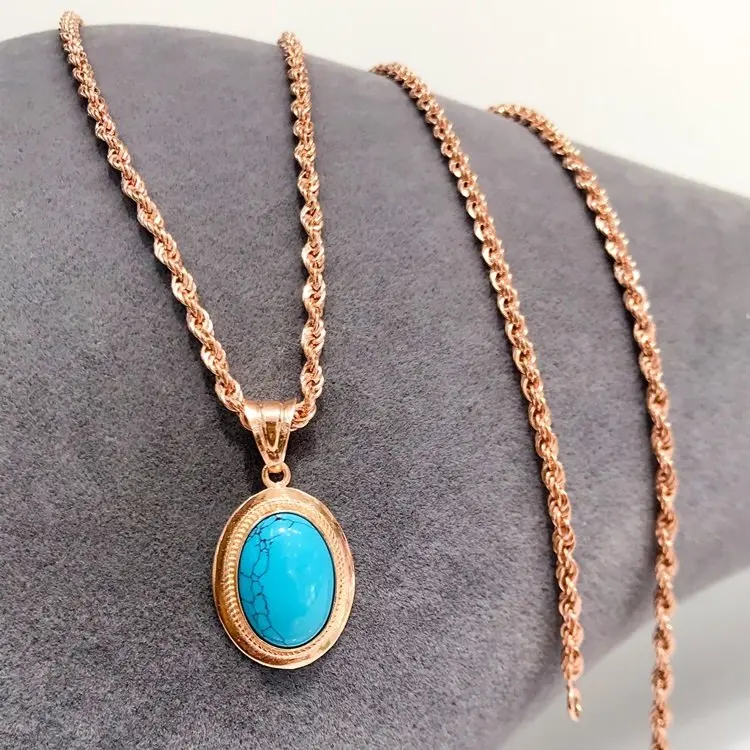 Трендовая веревка из бирюзового камня зеленого миндаля Серебряное колье цепочка