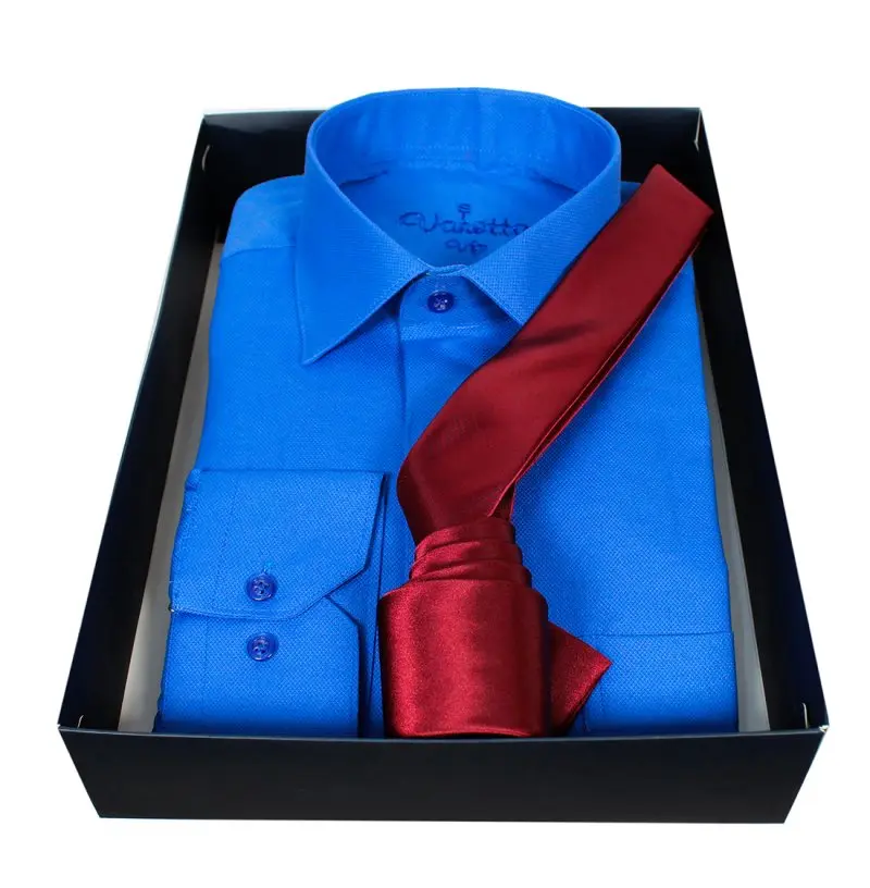 

Varetta Set Men Shirt Long Sleeve Solid Oxford Cotton Navy Blue Shirt with Left Chest Pocket Gift Box Shirt Set shirt and Tie