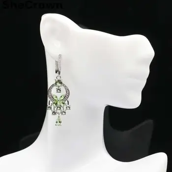 

49x16mm 2019 Hot Sell Created Green Tsavorite Garnet Gift For Woman's Jewelry Wedding Silver Earrings