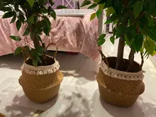 Potted Baskets Vase Hanging Handle Plant Garden-Flower Seagrass Woven Wicker Foldable