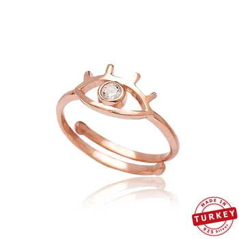 

Hot Sale 925 Sterling Silver Adjustable Ring Evil Eye Design Zircon Stone Turkish Handmade Mint Jewelry