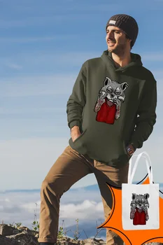 

Angemiel Wear Tattooed Raccoon Green Men 'S Hooded Sweatshirt Bags Kombin