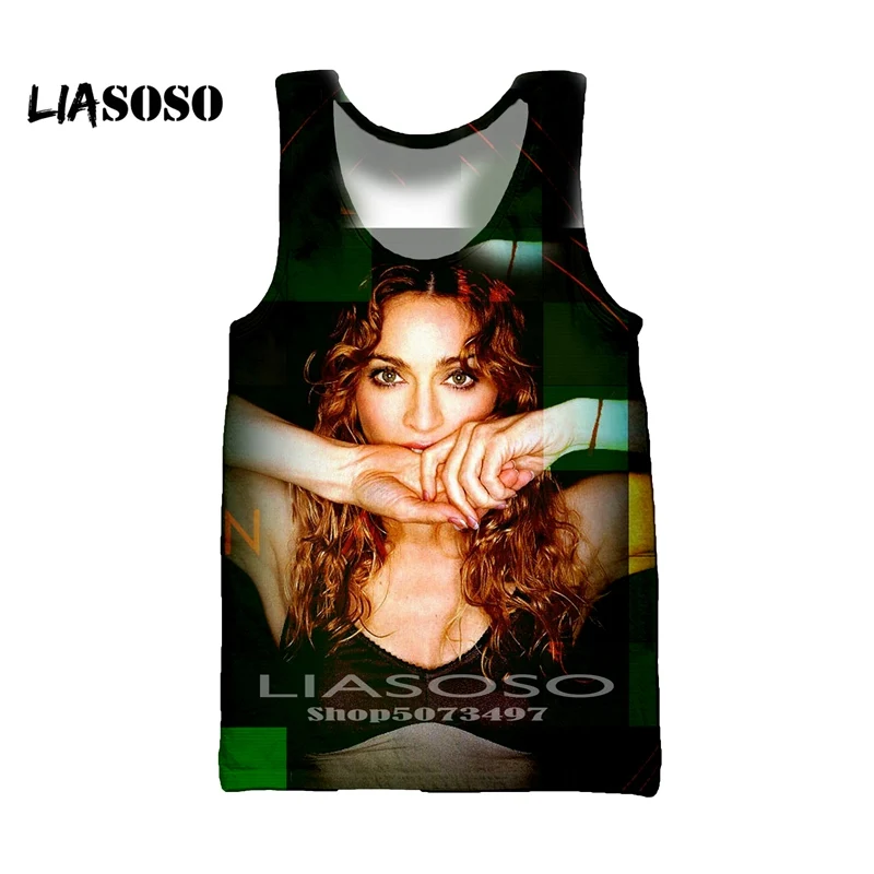 LIASOSO летняя новая модная футболка для мужчин и женщин толстовка с 3D принтом сексуальная певица Мадонна майка с коротким рукавом Топ Harajuku пуловер - Цвет: Зеленый