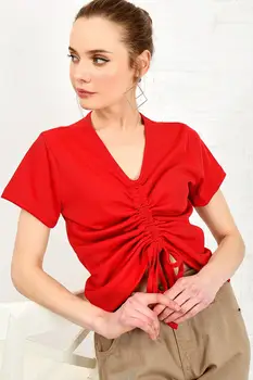 

Trend Alacati Style Women V-Neck Shir Detailed Bluz ALC-020-056