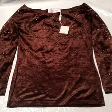 Com Blumarine золотые шпильки металлические стрейч Украшенные бархатные рубашки велюр