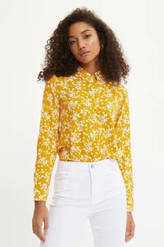 

DeFacto Woman Long Sleeve Shirt Women Striped Shirts Floral Prints Yellow Blouse Shirt for women spring shirts-I3723AZ20SP
