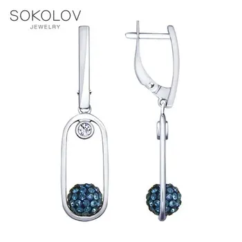 

Ear SOKOLOV of silver with Swarovski and cubic zirconia crystals, fashion jewelry, 925, women's/men's, male/female, women's male, long drop earringswith stones, long earrings