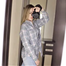 KarSaNy Boyfriend Oversized Shirt Plaid For Women Blouses And Tops Spring Loose Plaid