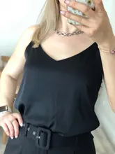 Top Women Tank-Tops Spaghetti-Strap White Cami Satin Silk Summer Camisole Basic V-Neck