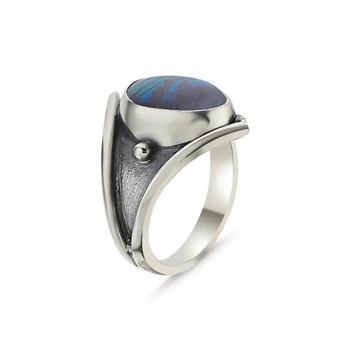 

Silver 925 Sterling Abalon Pearl Stone Handwork Ring