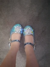 Disney Frozen-zapatos de princesa Elsa para niñas, Sandalias de tacón alto informales con purpurina de cristal de cuero, color rosa, azul y plateado