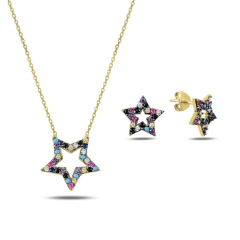 

Kutaydan Mixed Color Zircon Star 925 Sterling Silver Set Made in Turkey