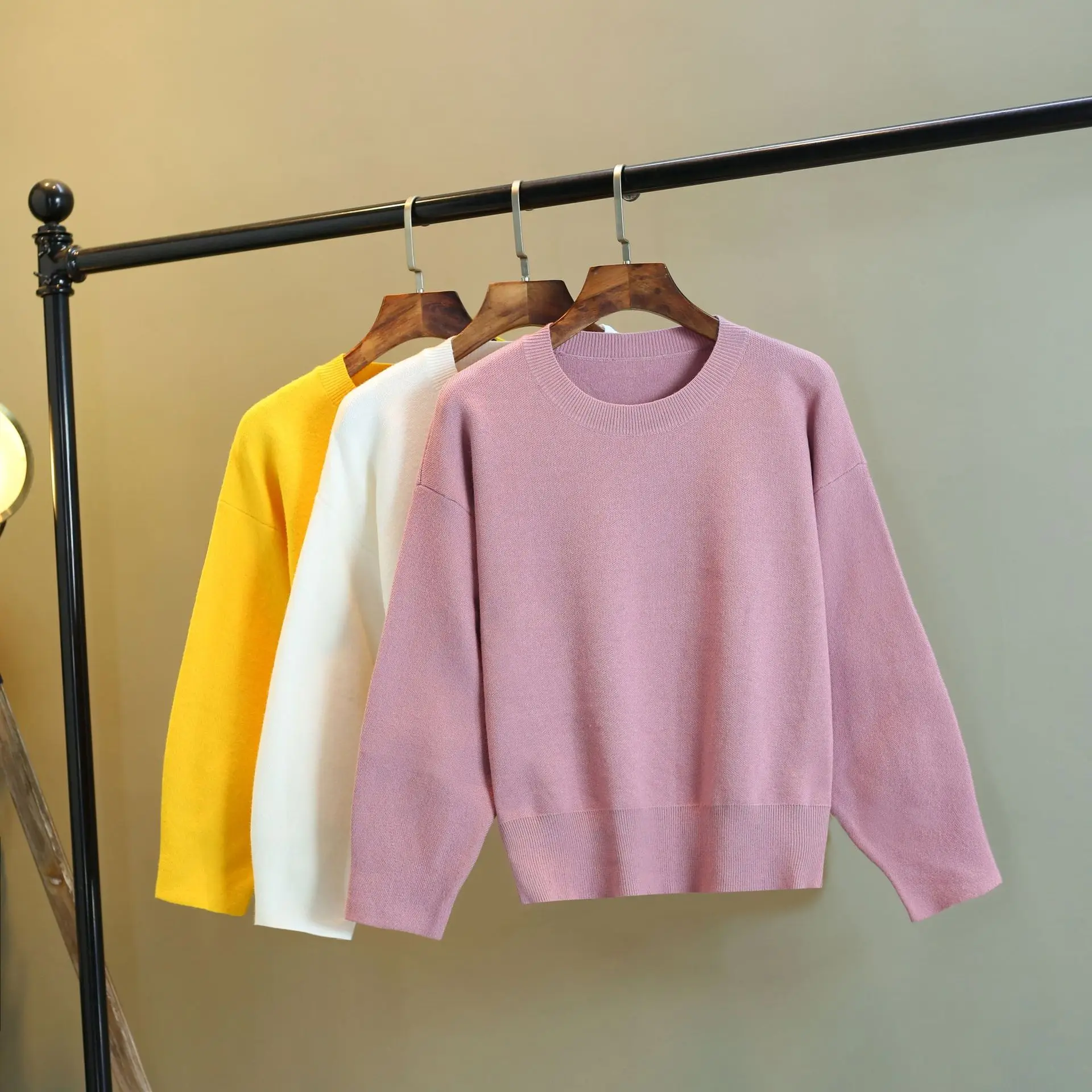 

Obrix Spring Autumn Sweet Casual Style Female Sweater Knitted Korean Fashion Streetwear Pearls Assymetric Length Pullover