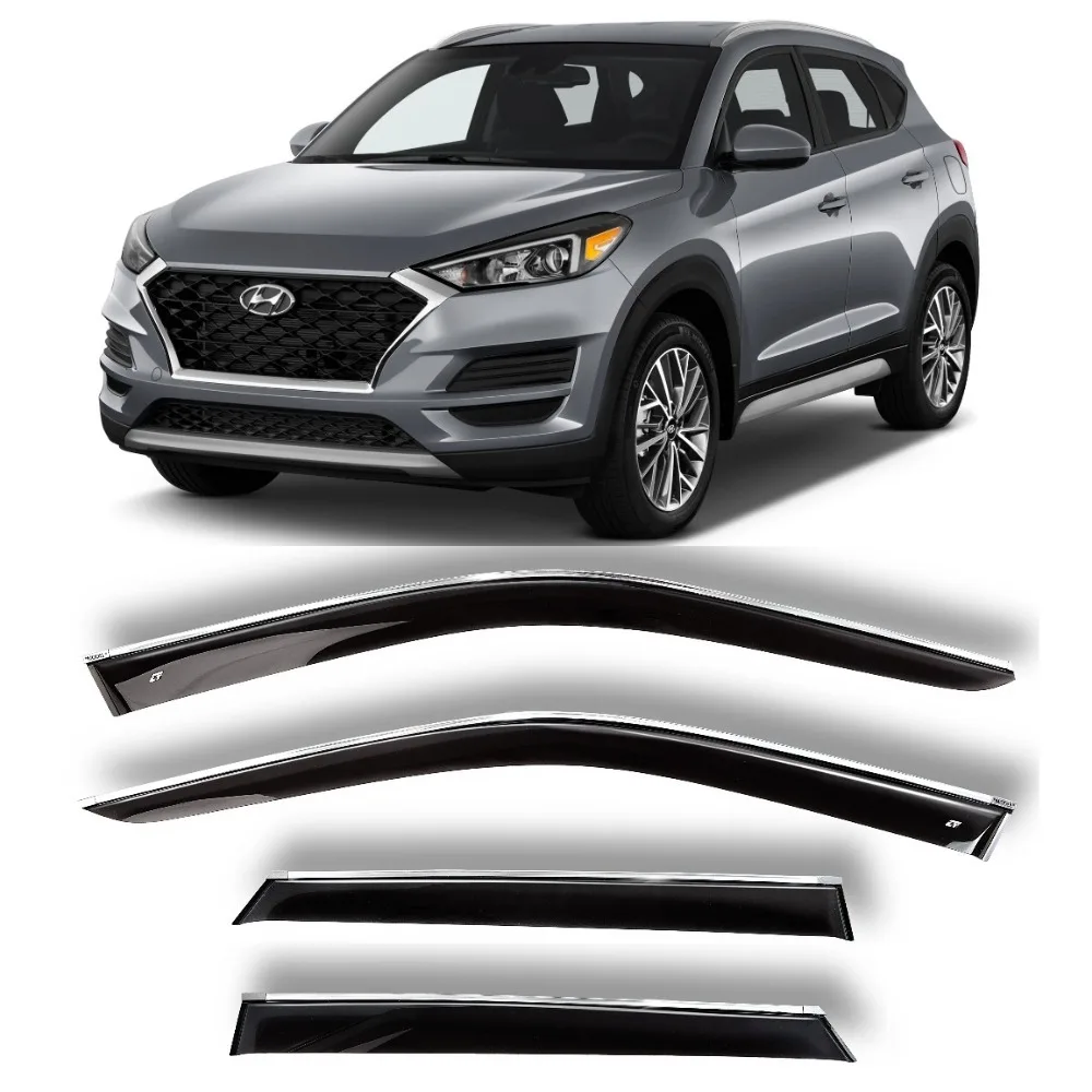 Дефлекторы окон хром полоска молдинг Cobra Tuning H24715CR на авто Hyundai Tucson 5d 2015-2020