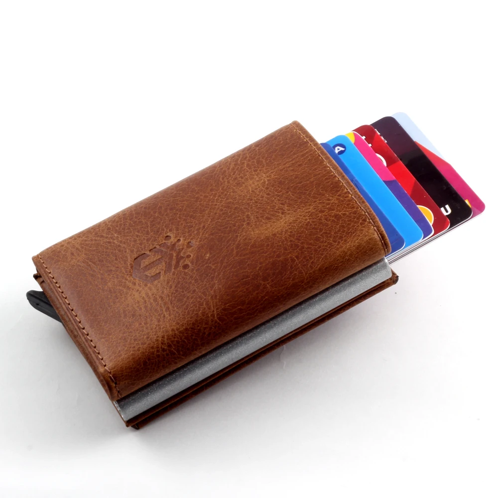 Smart Wallet Business Card Holder Real Cow Leather Handmade Smart Automatic Card Holder Men Gift