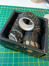 Juego de 10 unidades de cinta Washi negra y dorada, cinta adhesiva Vintage con diseño de galaxia, cinta adhesiva decorativa, pegatina para álbumes de recortes, papelería y diarios