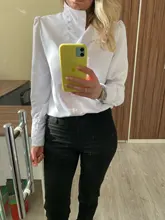 Turtleneck Blouse Puff-Sleeve White Shirt Ladies Top OOTN Office Elegant Casual Solid