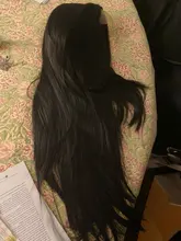 AZQUEEN-Peluca de cabello sintético para mujer, cabellera artificial larga y Lisa, parte media Natural, fibra resistente al calor, aspecto Natural, color negro