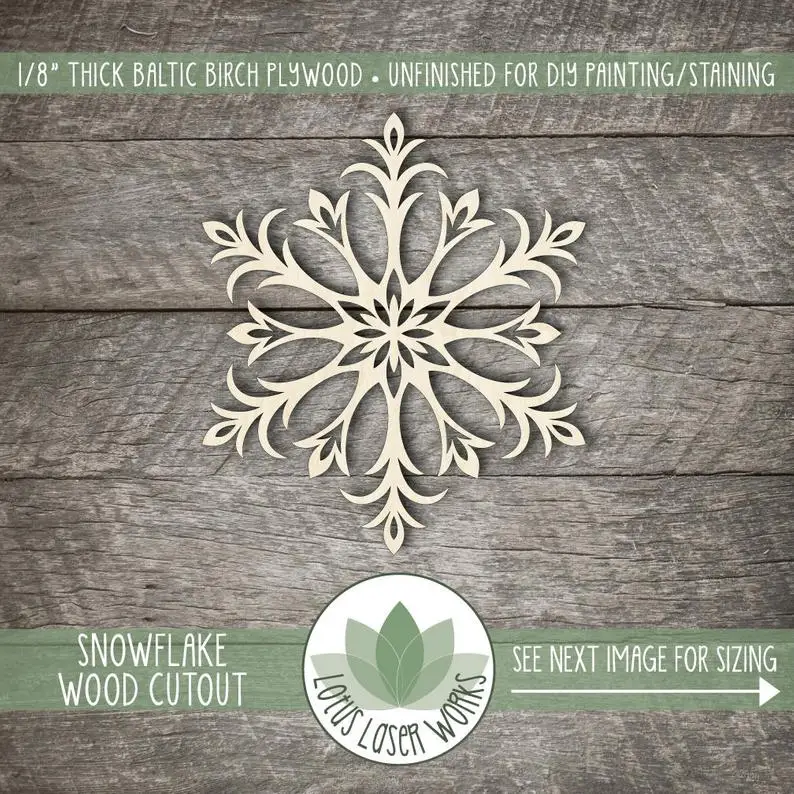 

Snowflake Wood Cut Out, Laser Cut Snowflake, Holiday Christmas Tree Ornament, Christmas Table Decor, Winter Wedding Decor