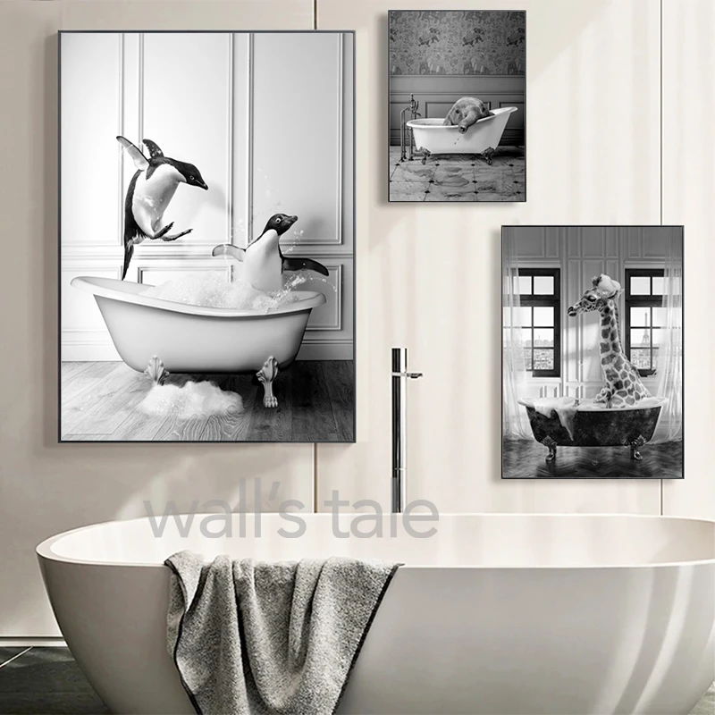 Black And White Animals Bathroom Photo Wall Art Pictures Giraffe ...