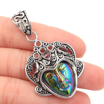 

50x28mm Special 11g Rainbow Titanium Quartz Goddess Face Amethyst Gift For Sister Silver Pendant