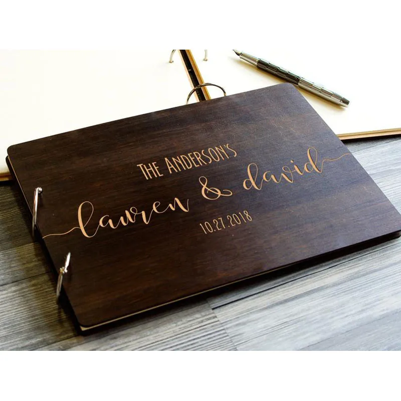 Wedding Guest Book Personalized Wooden with Wishes Name and Date A4/A5 Creative