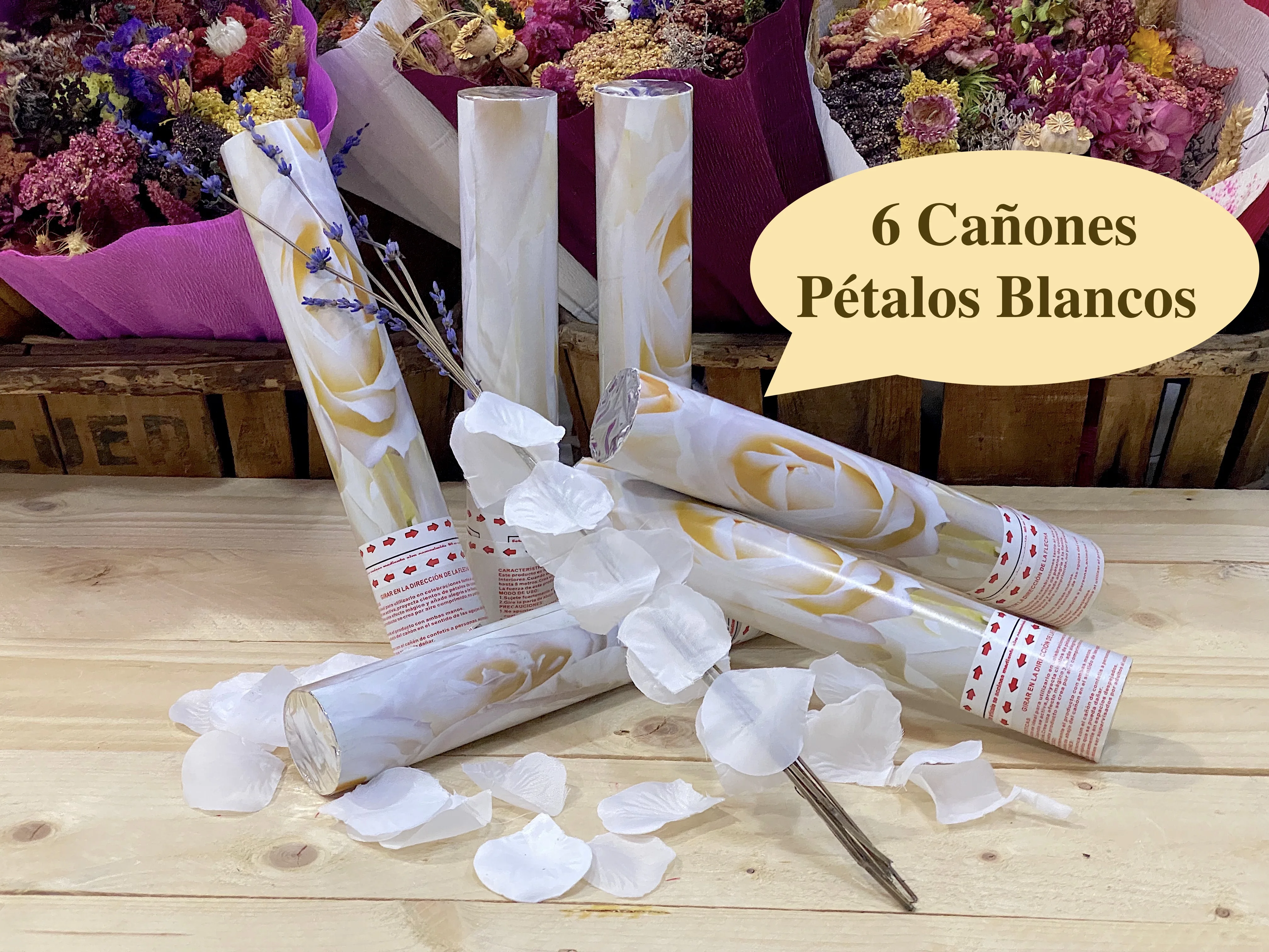 cañones de pétalos blancos 6 unidades 30 cm para Bodas cañón de confeti pétalos blancos para Boda