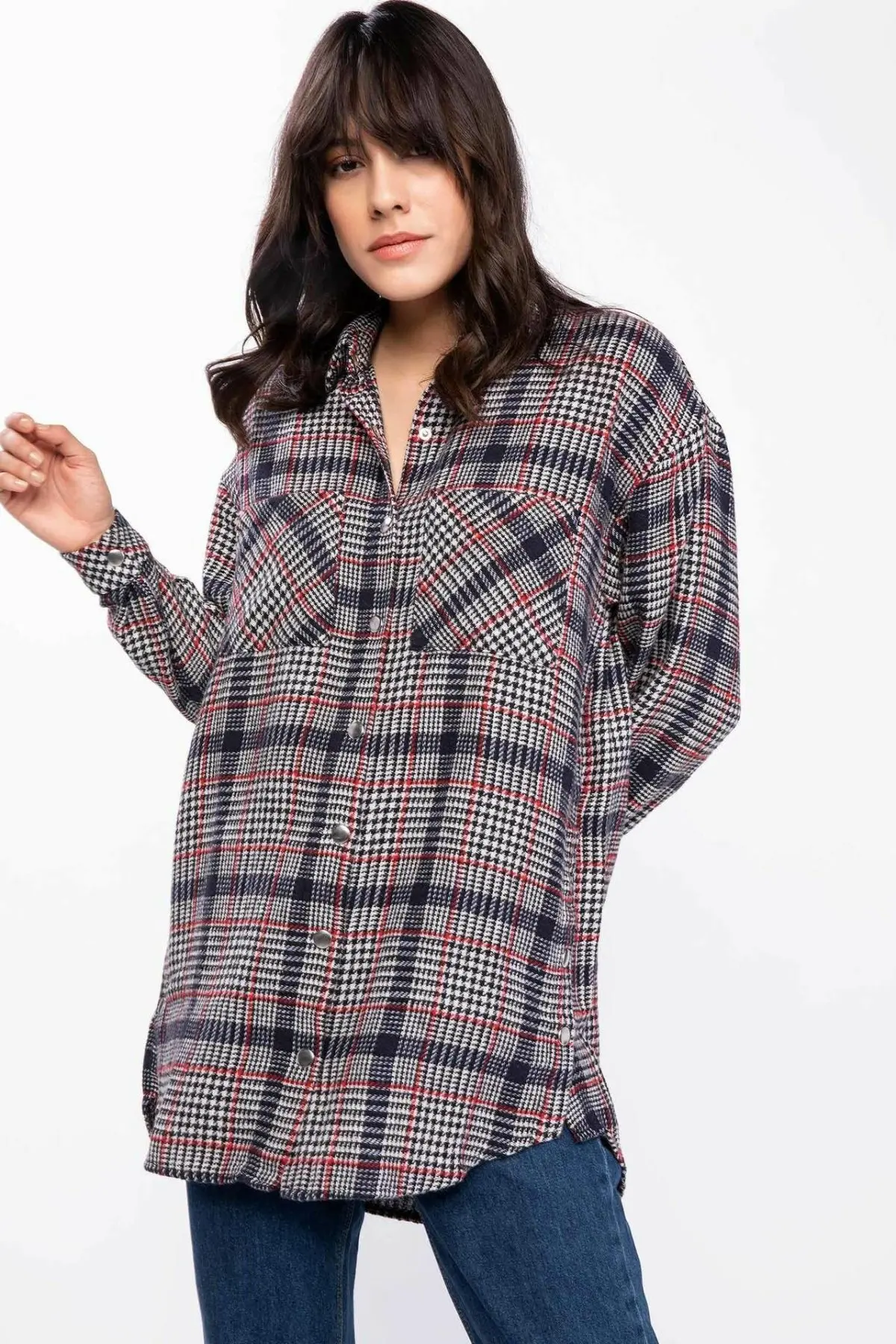 DeFacto Fashion Women Plaid Shirt Ladies Casual Loose Shirts Female High Quality Tops Autumn New -J0224AZ18WN