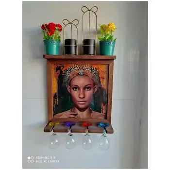 

Gold Metal Candle Holder Artificial Flowers Wall Art Pictures Wooden Wine Hanging Cup Goblets Organizer Home Kitchen Bar Decor