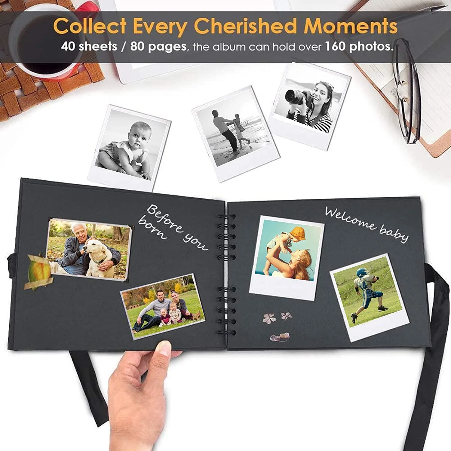 Spiral Scrapbook Photo Album, 80 Black Pages DIY