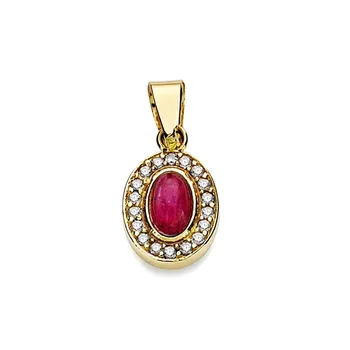 

18k gold pendant red stone 9mm. Zircons oval [AA2346]
