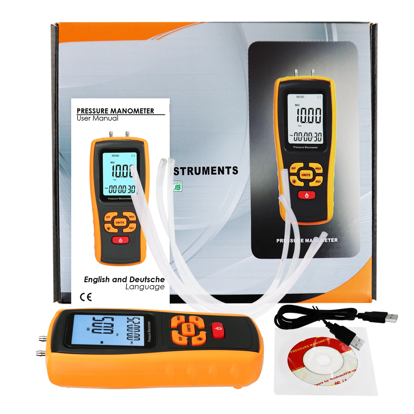 -2PSI Accuracy -0.3%FSO USB Details about   Differential Pressure Meter Gauge Manometer Range 