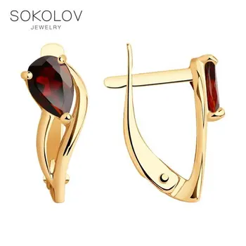 

Sokolov drop earrings with stones in gold with grenades, fashion jewelry, 585, women's male, long earrings