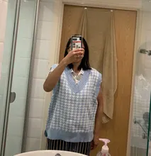 De moda Jersey chaleco sin mangas de las mujeres jersey de cuello en v suéter de punto de invierno coreano lindo suéter 2020